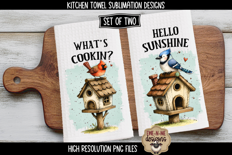 Bird House Cardinal Blue Jay - Sublimation Kitchen Towel PNG
