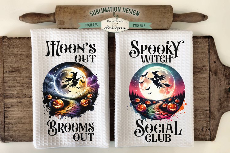 Witch Moon Halloween Kitchen Towel Sublimation Designs