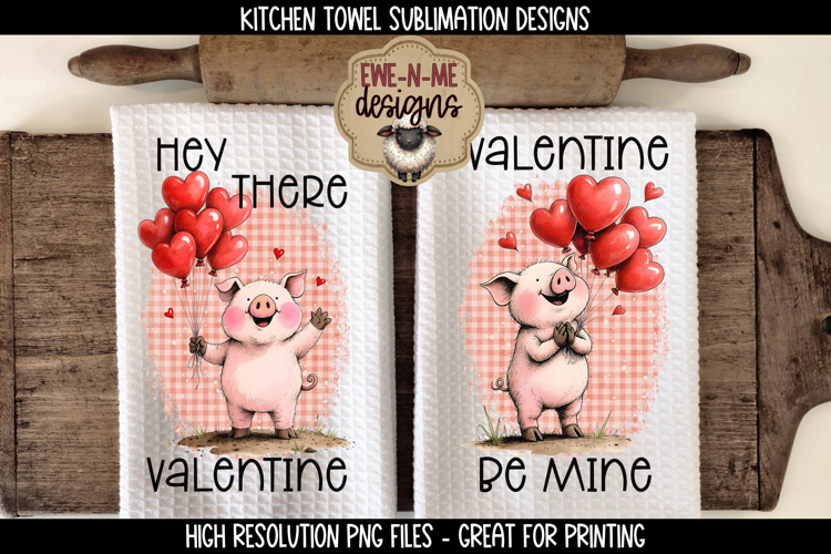 Valentine Pigs and Balloons Sublimation Kitchen Towel Design