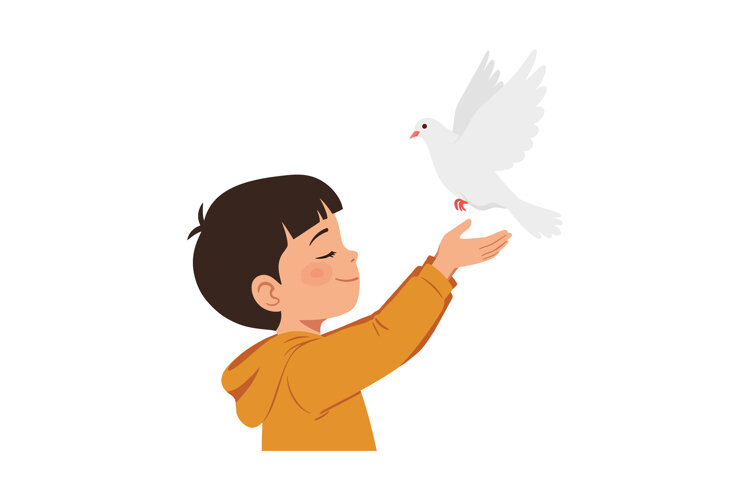 A young boy with a joyful expression releasing a white dove example image 1