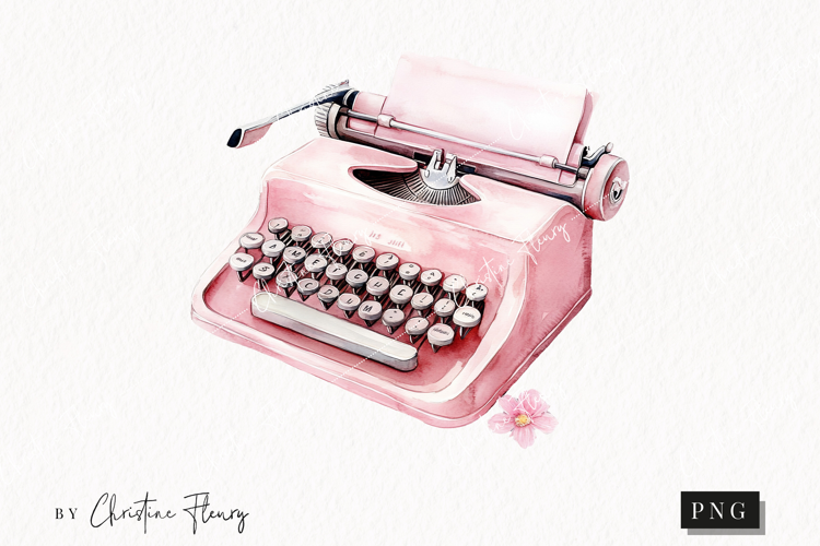 Watercolor Pink Typewriter | Letter Clipart