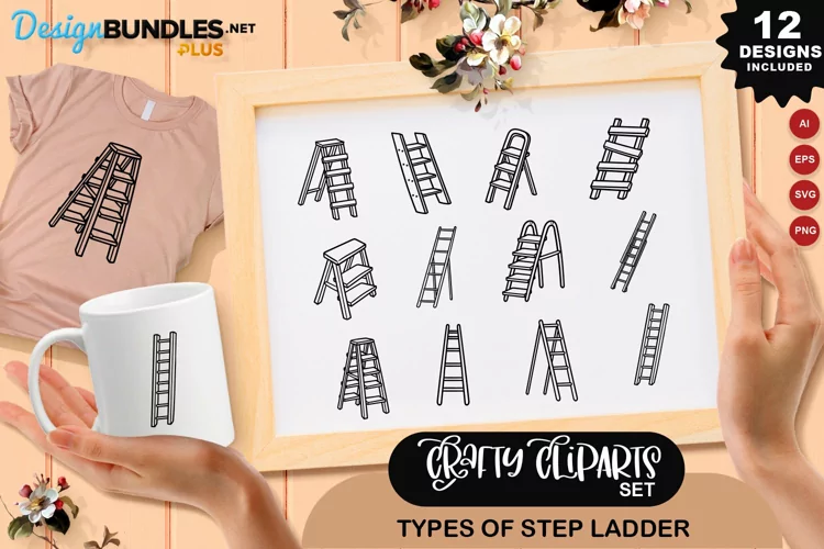 Types of Step Ladder Clipart Set