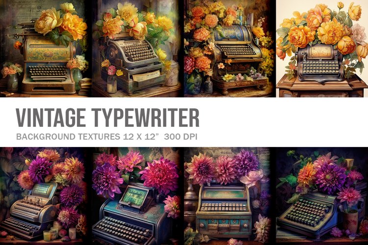Vintage Typewriter Flower Background Wallpaper Backdrop