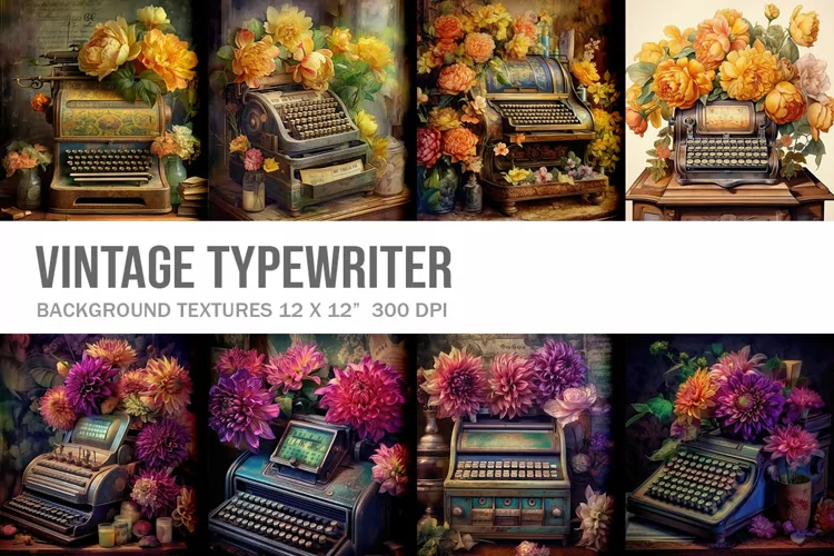 Vintage Typewriter Flower Background Wallpaper Backdrop
