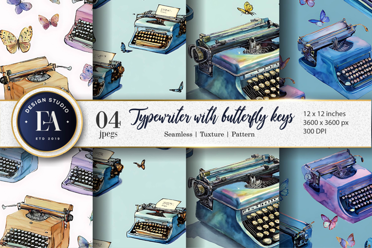 Butterfly Key Typewriters Seamless Pattern Digital Paper