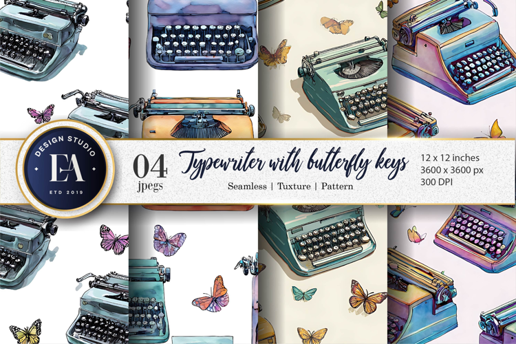 Butterfly Key Typewriters Seamless Pattern Digital Paper