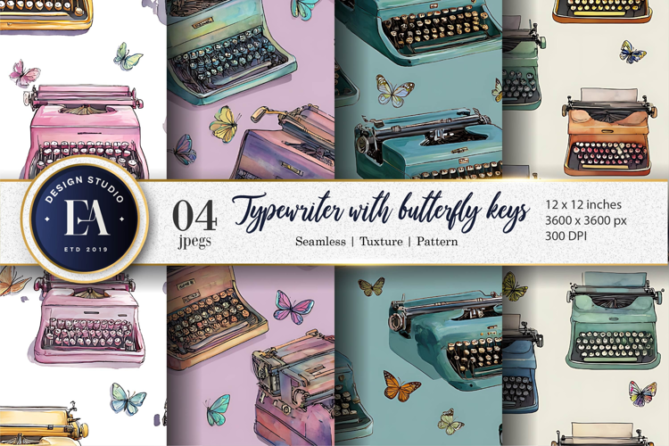 Typewriters Styled with Butterfly Keys Digital Paper