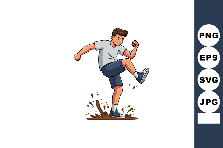 Young boy kicking mud splash outdoors active playful child v