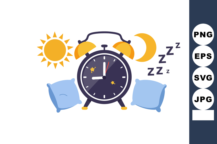 Alarm clock with sun moon pillows and sleep symbols vector i