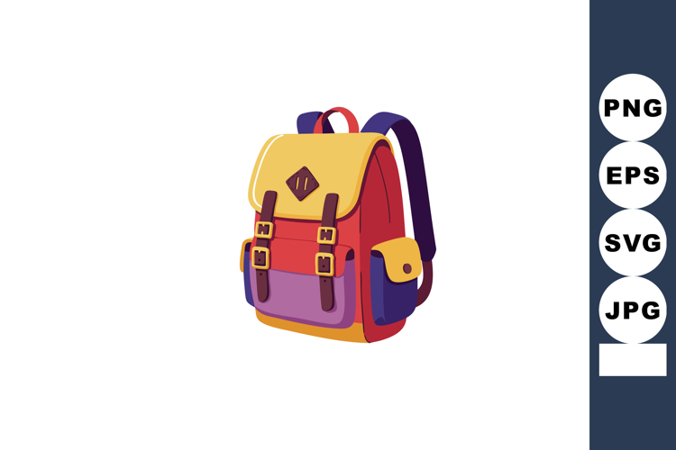 Colorful backpack vector illustration with red purple and ye