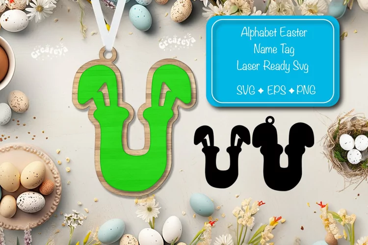 Easter basket tags Alphabet Letter U Easter tag Laser Cut