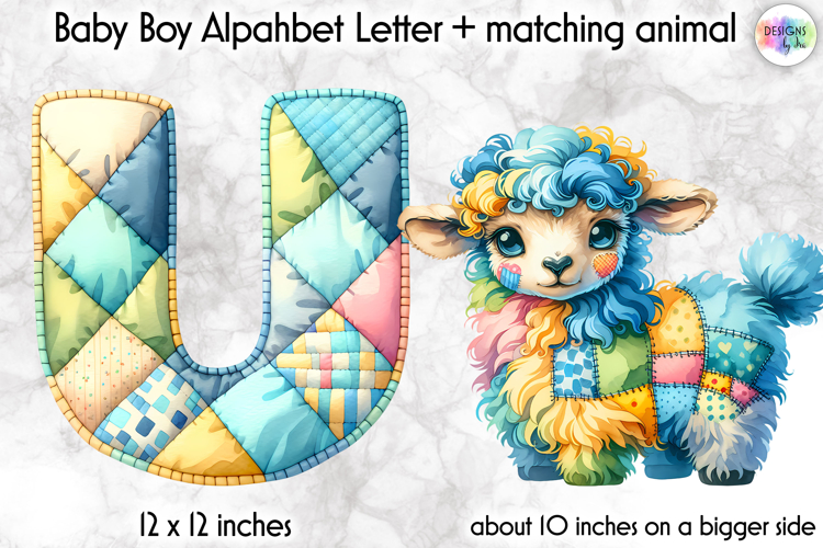 Cute Patchwork Baby Alphabet and Baby Animals PNG, Monogram
