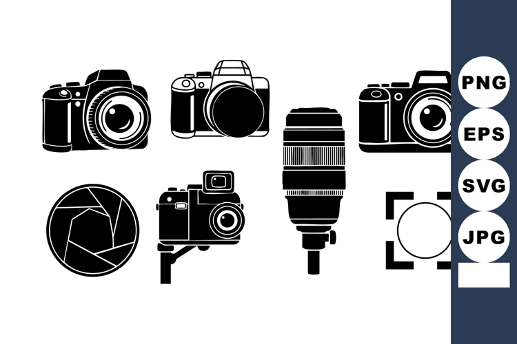 Black White Vintage Modern Camera Icons Vector