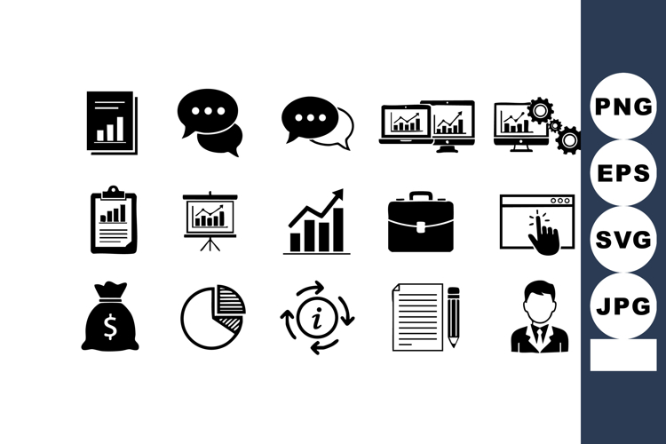 Business Finance Icons Charts Graphs Briefcase Communication