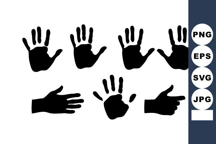 Black Handprint Vector Set Various Palm Finger Positions