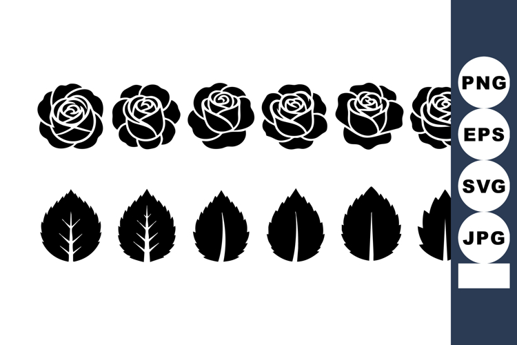 Rose Flower Leaf Silhouette Vector Set Design