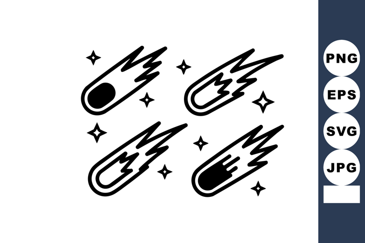Black and White Shooting Stars Vector Set