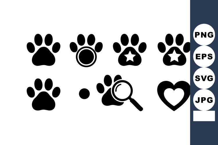 Black Paw Prints Heart Magnifying Glass Vector