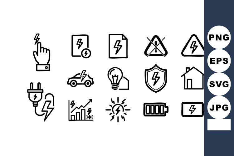 Electric Energy Icons Battery Plug Lightning Bulb Shield