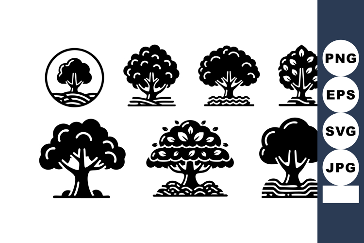 Black Tree Icons Vector Silhouette Set Nature