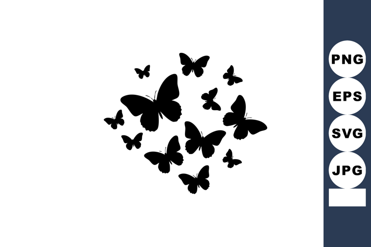 Black Butterflies Flying Group Silhouette Vector