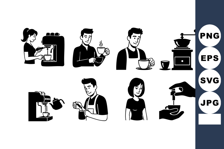 Coffee Preparation Process Barista Vector Icons