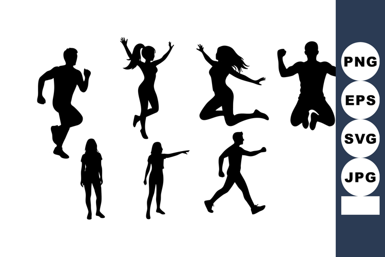 Silhouettes of People Running Jumping Dancing Vector