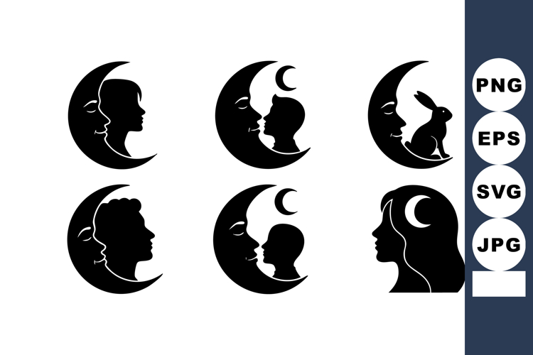 Black Silhouette Moon Woman Rabbit Night Scene Vector