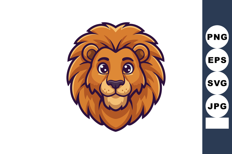 Lion head vector illustration with orange mane and friendly