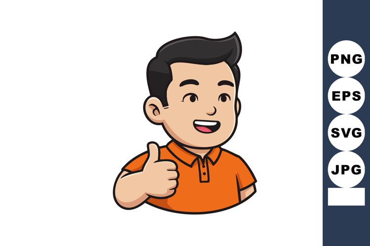 Happy young man giving thumbs up gesture smiling in orange p