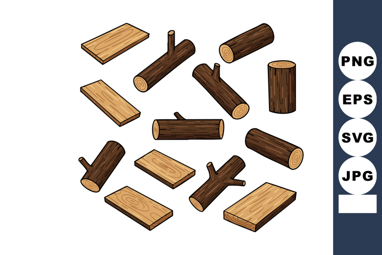 Wood Logs and Planks Vector Illustration with Natural Brown