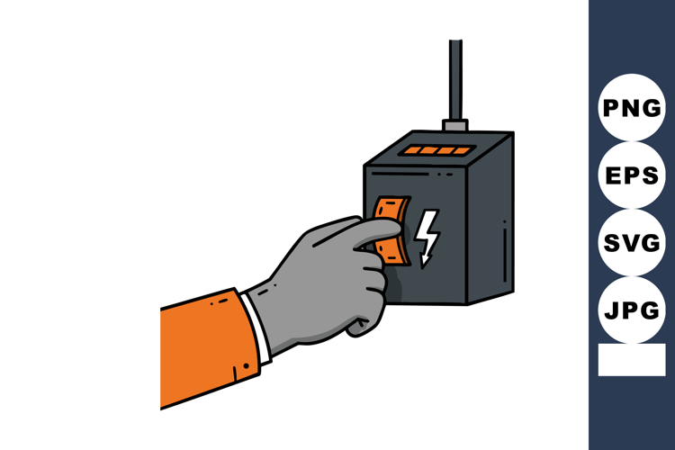 Hand Switching On Electric Power Supply with Lightning Symbo