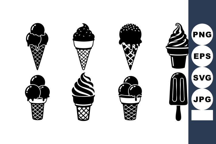 Ice Cream Cone Popsicle Vector Silhouette Set