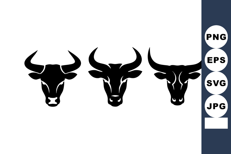 Bull Head Silhouette Vector Icons Set