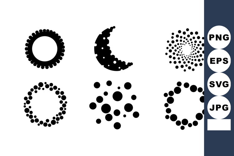 Six Black Circular Dot Pattern Vector Designs