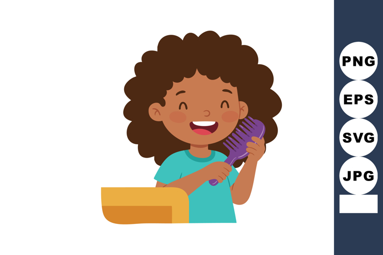 Child brushing hair with purple comb smiling cheerful daily