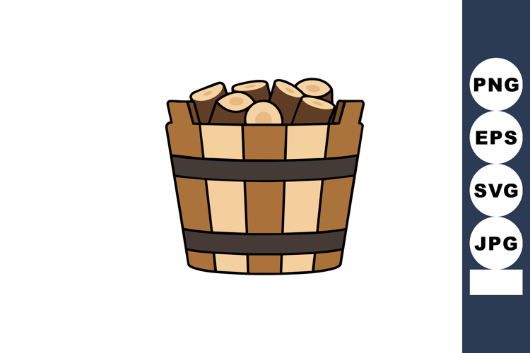 Wooden bucket filled with chopped firewood logs simple rusti