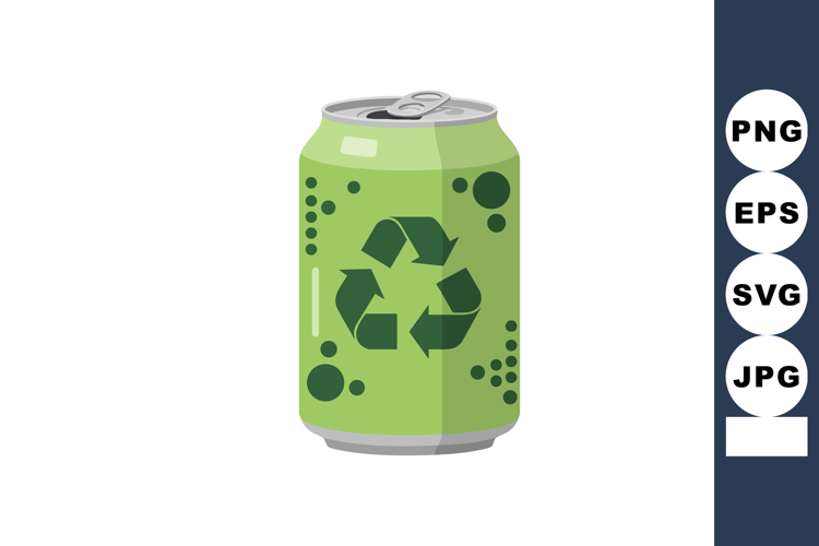 Green Recyclable Aluminum Can Vector Illustration with Recyc