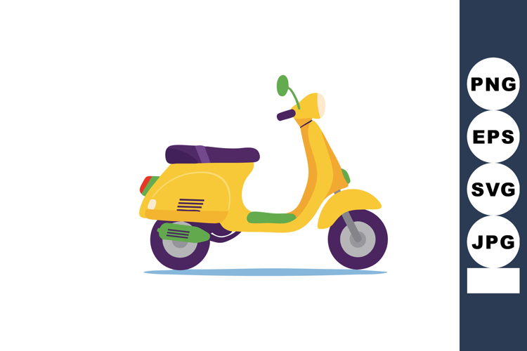 Yellow classic scooter vector illustration with purple seat