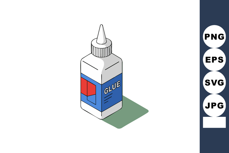 Glue bottle with red and blue label casting green shadow vec