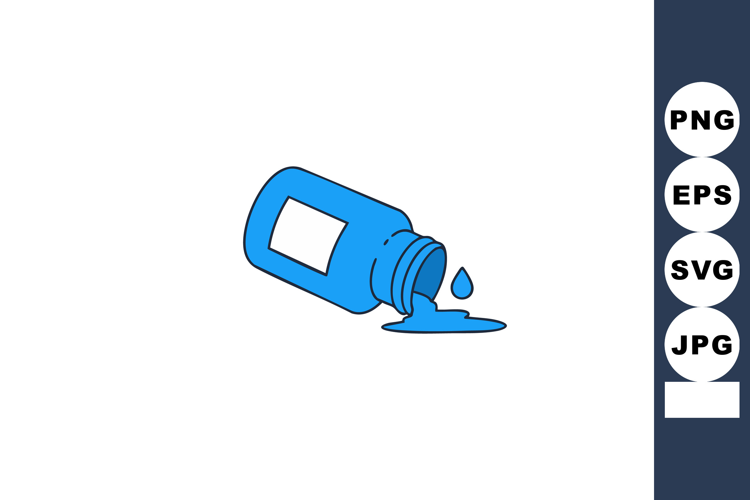 Blue paint bottle spilling liquid art supply vector illustra
