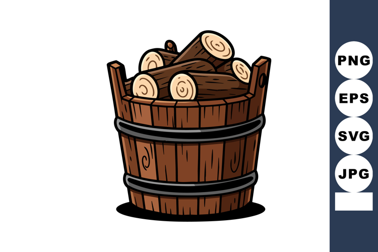 Wooden bucket filled with firewood logs natural rustic conta