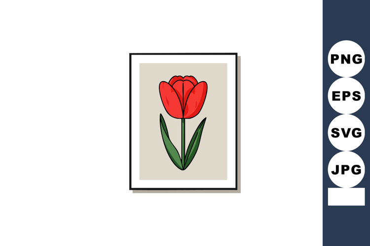 Red Tulip Flower Illustration with Green Leaves Vector Artwo