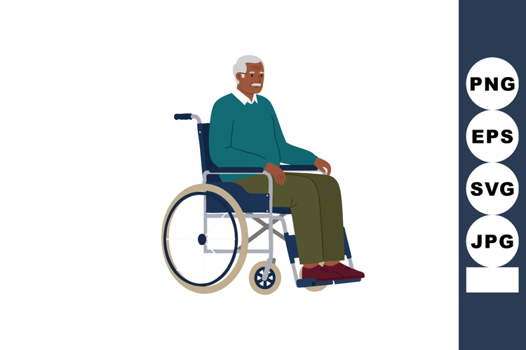 Elderly man sitting in wheelchair vector illustration with g