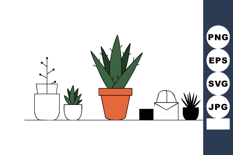 Minimalist potted plants and accessories vector illustration
