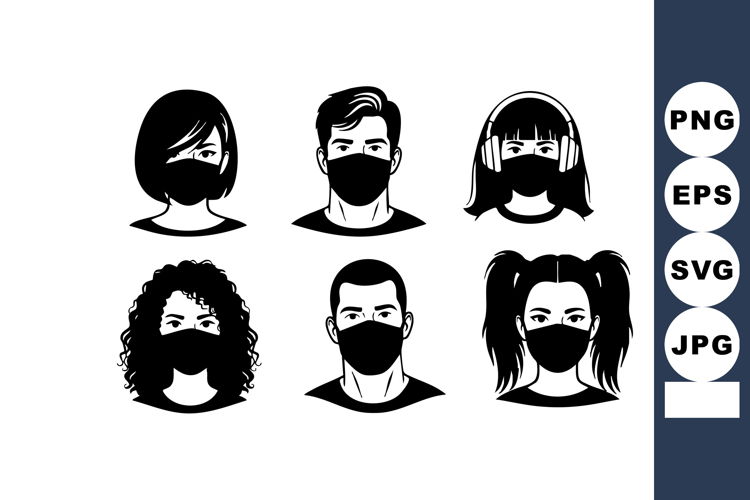 Diverse People Wearing Face Masks Vector Illustration