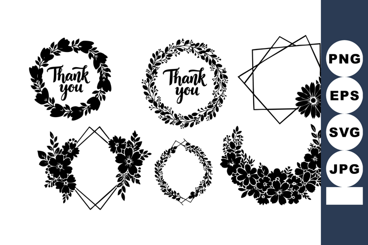 Floral Thank You Wreaths And Frames Vector Set