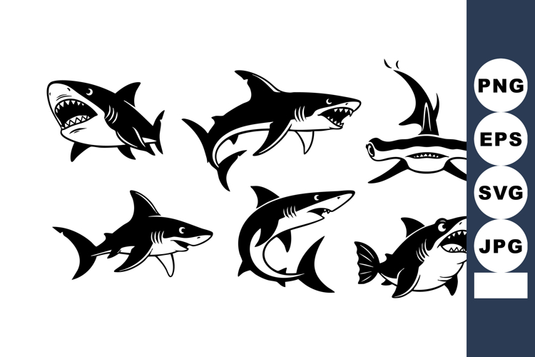 Black Shark Vector Illustration Pack Ocean Wildlife