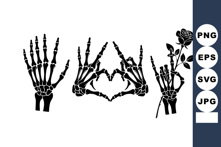 Skeleton Hands Heart Shape Holding Rose Vector Illustration