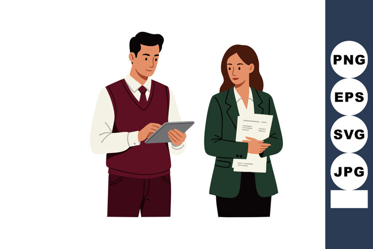 Two business professionals collaborating using digital table example image 1